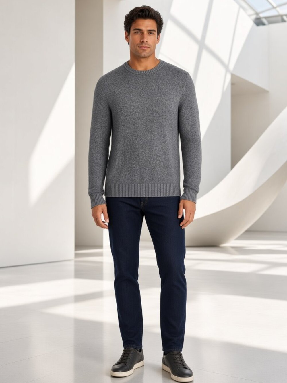 Dylan Gray Men Heather Gray Crewneck Wool Cashmere Pullover Sweater US L